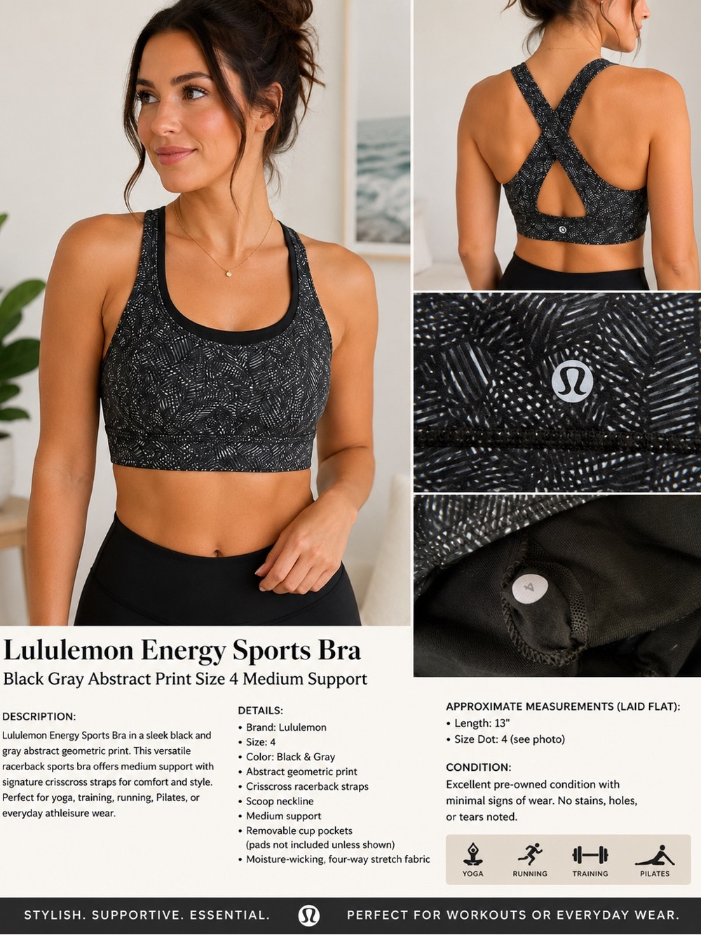 lululemon athletica Black & Gray Abstract Crisscross Sports Bra